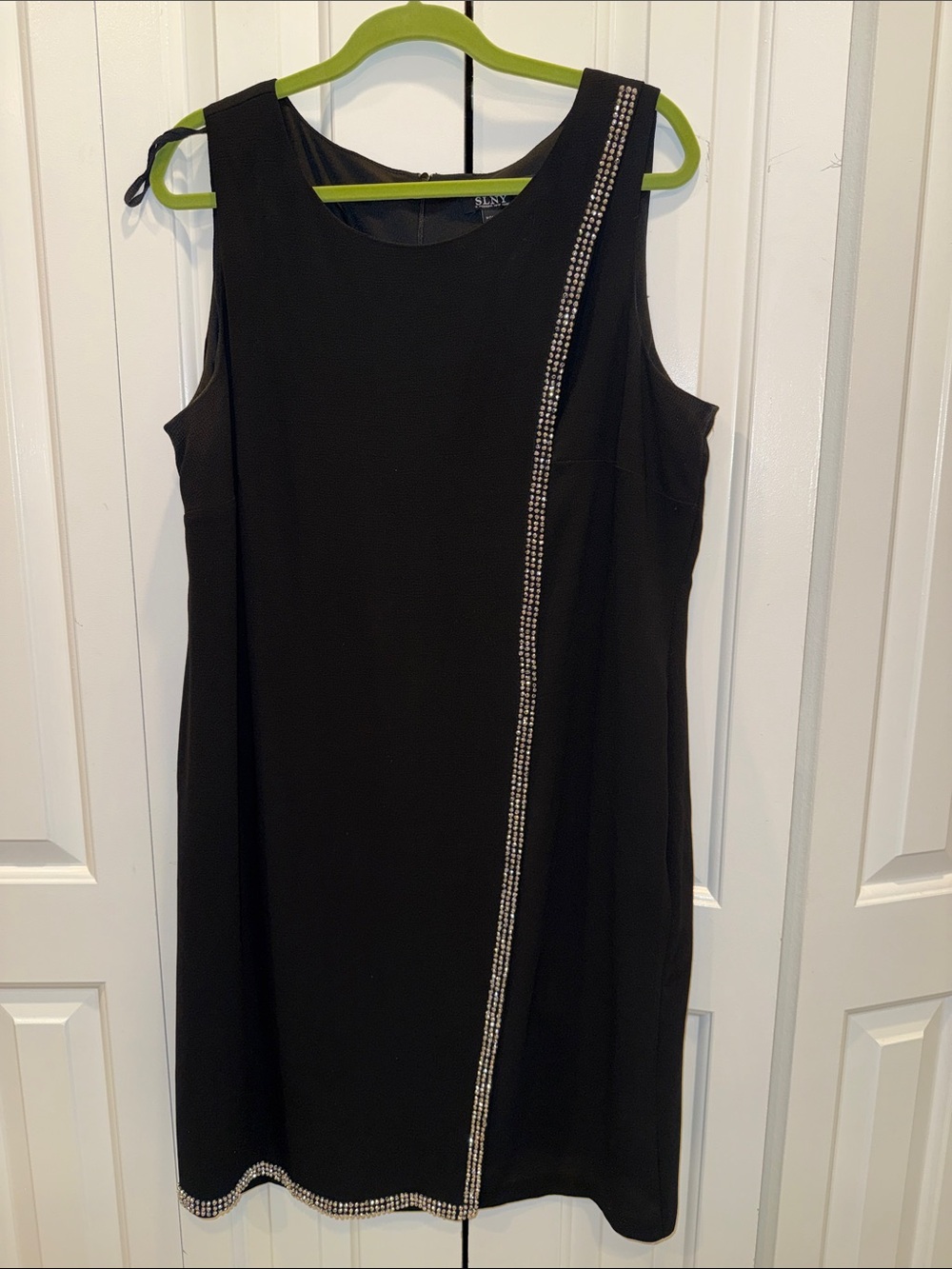 SLNY Black Sleeveless Shift‎ Dress with Beaded Trim